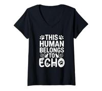 Femme Nom du chat Echo Human appartient au nom du chat Echo T-Shirt avec Col en V