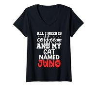 Femme Nom du Chat Juno Gifts All I Need is Coffee Chat nommé Juno T-Shirt avec Col en V