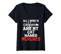 Femme Nom du Chat Peaches Gifts All I Need is Coffee Cat Named T-Shirt avec Col en V
