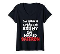 Femme Nom du Chat Safran Gifts All I Need is Coffee Chat nommé T-Shirt avec Col en V