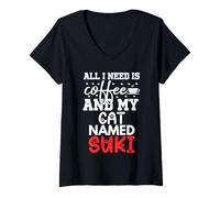 Femme Nom du Chat Suki Gifts All I Need is Coffee Chat nommé Suki T-Shirt avec Col en V