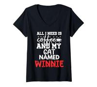 Femme Nom du Chat Winnie Gifts All I Need is Coffee Chat nommé Winnie T-Shirt avec Col en V