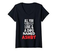 Femme Nom du chien Ashby - All You Need is Love! T-Shirt avec Col en V