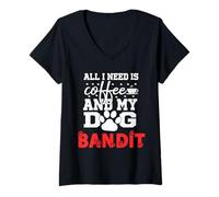 Femme Nom du Chien Bandit All in Need is Coffee My Dog Named Bandit T-Shirt avec Col en V