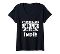 Femme Nom du chien cadeau indépendant appartient à un chien indépendant T-Shirt avec Col en V
