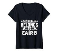Femme Nom du Chien Cairo Cadeau personnalisé This Human Belongs to a T-Shirt avec Col en V