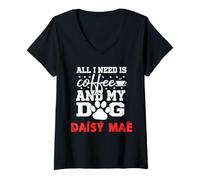 Femme Nom du Chien Daisy Mae All in Need is Coffee My Dog Named Daisy T-Shirt avec Col en V