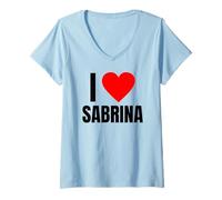 Femme Nom personnalisé I Love Sabrina pour Femme en Forme de cœur T-Shirt avec Col en V