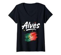 Femme Nom Portugais du Drapeau du Portugal Alves T-Shirt avec Col en V