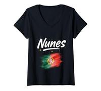 Femme Nom Portugais du Drapeau du Portugal Nunes T-Shirt avec Col en V