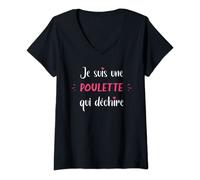Femme Nom Poulette qui déchire humour Poulette T-Shirt avec Col en V