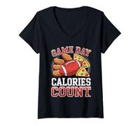 Femme Nombre de Calories pour Funny Game Day Football Pizza Wings T-Shirt avec Col en V