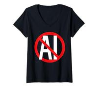 Femme Non au Contenu généré par l'IA Anti Digital Age Stop AI Protest T-Shirt avec Col en V