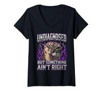 Femme Non diagnostiqué mais Quelque Chose ne va Pas Cat Bootleg Meme T-Shirt avec Col en V