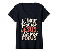 Femme Non, Hocus Pocus, Jésus est Mon Objectif T-Shirt avec Col en V