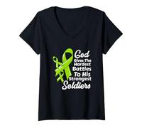 Femme Non-Hodgkin Lymphoma Sensibilisation à la chimiothérapie Soldats Dieu T-Shirt avec Col en V