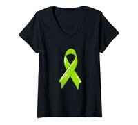 Femme Non-Hodgkin Ruban de Sensibilisation au Cancer du Lymphoma Vert Chimio T-Shirt avec Col en V