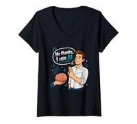 Femme Non Merci j'utilise l'IA Funny Anti AI T-Shirt avec Col en V