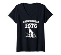 Femme Non supervisé Depuis 1976, rétro, années 70 et 80, Enfant, Nostalgie, Anniversaire T-Shirt avec Col en V