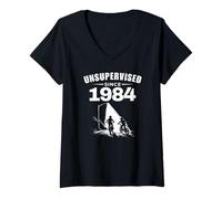 Femme Non supervisé Depuis 1984, rétro, années 70 et 80, Enfant, Nostalgie, Anniversaire T-Shirt avec Col en V