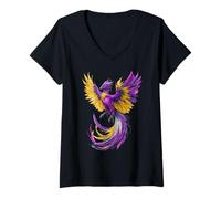 Femme Nonbinary Phoenix Bird Enby Pride Flag Rising From Ashes T-Shirt avec Col en V