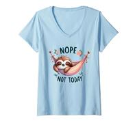 Femme Nope Not Today Adorable Paresseux endormi dans Un hamac T-Shirt avec Col en V