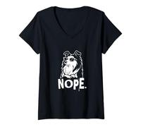 Femme Nope Shetland Sheepdog portant des lunettes de soleil Stubborn Sheltie T-Shirt avec Col en V