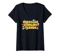 Femme Normaliser Les Vibrations d'affection platoniciennes des câlins T-Shirt avec Col en V