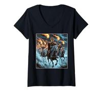 Femme Norse Undead Riders - Mythologie Viking Fantasy North Dark T-Shirt avec Col en V