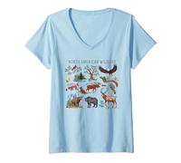 Femme North American Wildlife T -Shirt Vintage 90S Retro T-Shirt avec Col en V