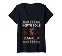 Femme North Pole Dancer Funny Women Inappropriate Christmas T-Shirt avec Col en V