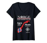 Femme Norvège 2025 - Voyage en Famille en Norge - des Souvenirs pour Toute Une Vie T-Shirt avec Col en V