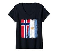 Femme Norvège Argentine Demi Drapeau Norvégien Argentine Racines T-Shirt avec Col en V