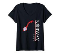 Femme Norvège - Coordonnées du Cercle Polaire - Drapeau Carte norvégienne T-Shirt avec Col en V
