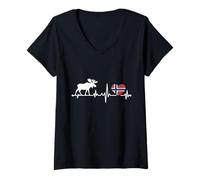 Femme Norvège Heartbeat EKG Pulse Norwegian Roots Norway T-Shirt avec Col en V
