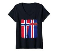 Femme Norvège Islande Demi Drapeau Norvégien Islandais Jersey T-Shirt avec Col en V