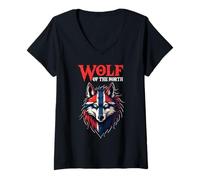 Femme Norvège Loup du Nord Scandinave T-Shirt avec Col en V