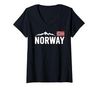 Femme Norway Flag, Outdoor Travel, Ice Hockey Team Mountain T-Shirt avec Col en V