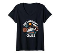 Femme Nos Vacances Nautiques de croisière Anniversaire T-Shirt avec Col en V