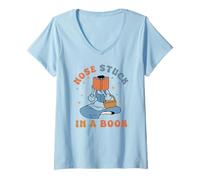 Femme Nose Stuck in A Book Lover T-Shirt avec Col en V