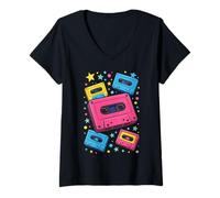 Femme Nostalgic Mixtape Funky Retro Party 80s Throwback T-Shirt avec Col en V
