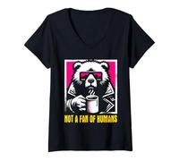 Femme Not A Fan of Humans - Ours introverti Amusant Amateur de café T-Shirt avec Col en V