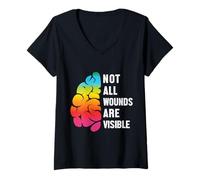 Femme Not All Wounds are Visible Mental Health Santé Mentale T-Shirt avec Col en V
