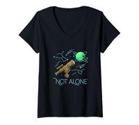 Femme Not Alone Outer Space Galaxie Astronomie Cosmos Astronaute T-Shirt avec Col en V