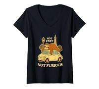 Femme Not Fast Nor Furious Paresseux Mignon Paresseux sur Voiture Animal T-Shirt avec Col en V