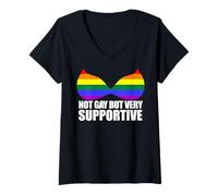 Femme Not Gay But Very Support LGBT Straight Ally Bra Meme T-Shirt avec Col en V