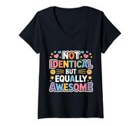 Femme Not Identical But Equally Awesome Twins Sibling - T-Shirt avec Col en V