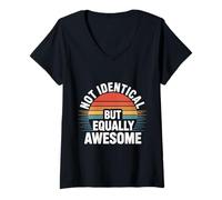 Femme Not Identical But Equally Awesome Twins Sibling |- T-Shirt avec Col en V