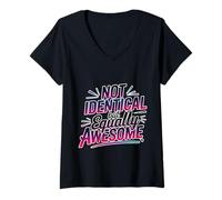 Femme Not Identical But Equally Awesome Twins Sibling - T-Shirt avec Col en V