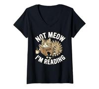 Femme Not Meow Im Reading Grumpy Looking Cat Book Lover Art Humoristique T-Shirt avec Col en V